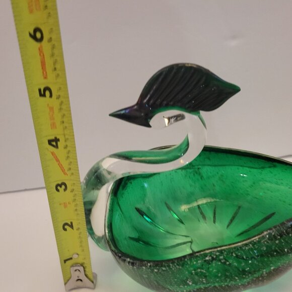 Murano Style Green & Clear Glass Swan Decorative Bowl - Picture 6 of 6